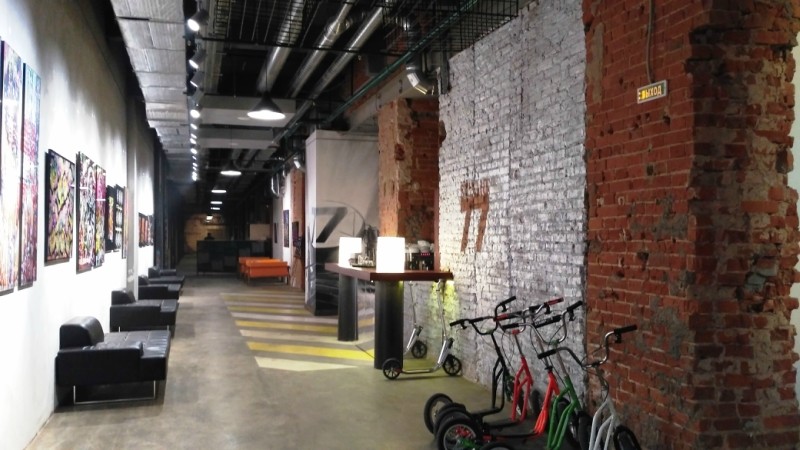 Urban escape room with a picture gallery and a bicycle stand