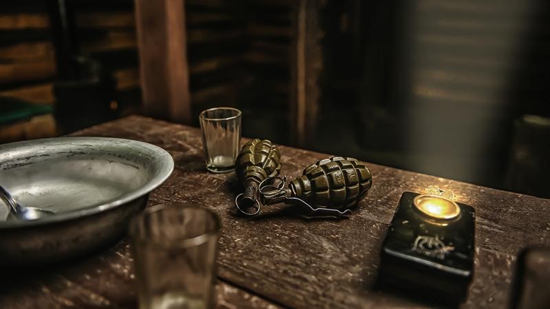 A pair of grenades in a Russian escape room.