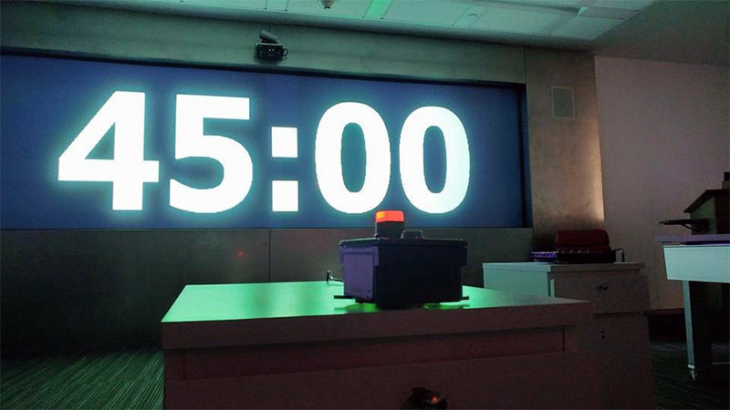 Electronic countdown in an escape room, the timer is set on 45 minutes