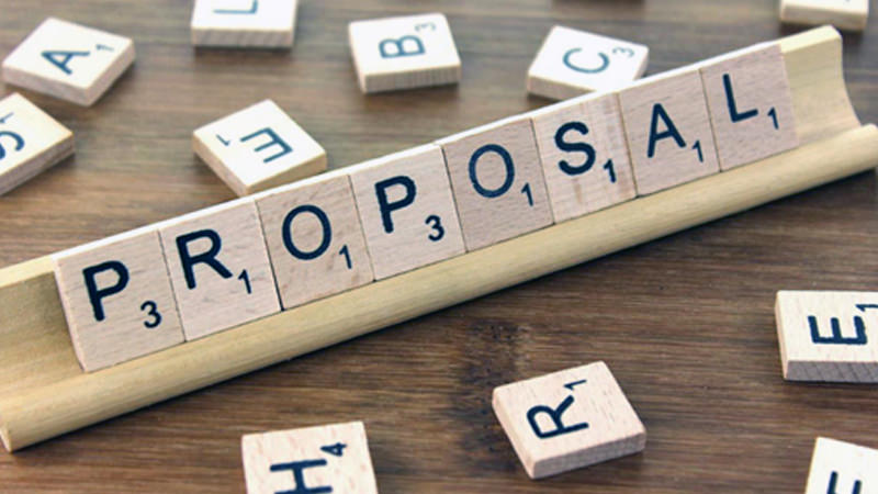 Puzzle that is solved with the word "PROPOSAL."