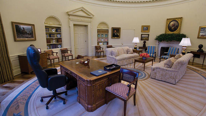 Photo of a room resembling the Oval cabinet. Though the design is familiar, it might be a trap – you may still be in an escape room!